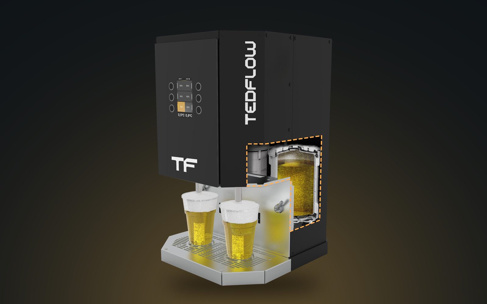 Tedflow table-top machine pouring two beers at once